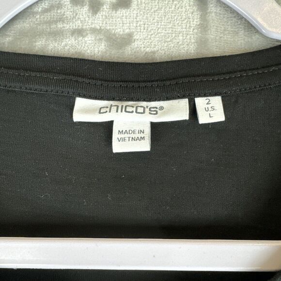 Chicos Shirt Womens 2 Large Black Pearl Shoulders Short Sleeve Stretch‎ (0769) - Picture 2 of 9